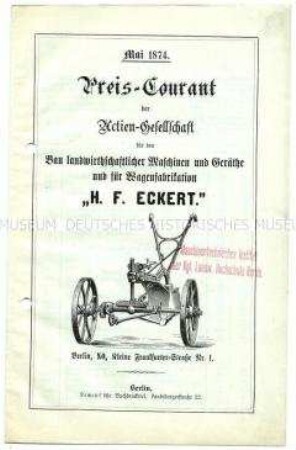 Preisliste für landwirtschaftliche Maschinen und Geräte