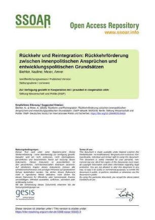 Rückkehr und Reintegration: Rückkehrförderung zwischen innenpolitischen Ansprüchen und entwicklungspolitischen Grundsätzen