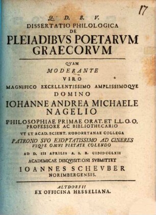 Disp. philol. de pleiadibus poetarum Graecorum