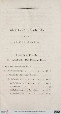 Inhaltsverzeichniss des dritten Bandes