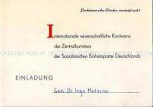 Einladungskarte zu einer wissenschaftlichen Konferenz anlässlich des 150. Geburtstages von Friedrich Engels