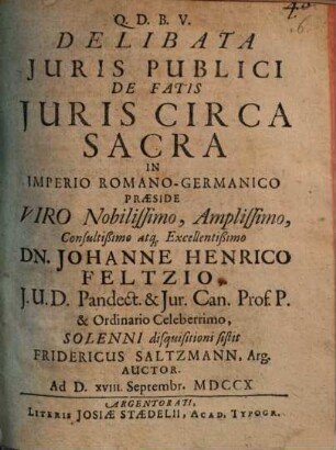 Delibata iuris publ. de fatis iuris circa sacra in imperio Romano-Germanico