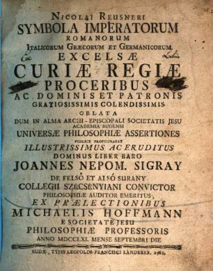 Symbolorum imperatoriorum, Classis 1. Qua symbola continentur imperatorum, ac caesarum Romanorum Italicorum, a C. Iulio Caesare usque ad Constantinum magnum