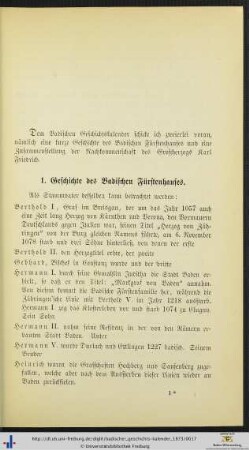 1. Geschichte des Badischen Fürstenhauses.