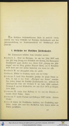 1. Geschichte des Badischen Fürstenhauses.