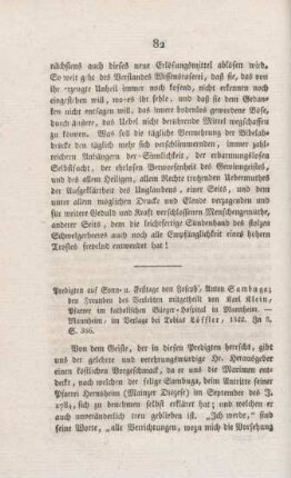 82-91 "Predigten auf Sonn- und Festtage von Anton Sambuga, den Freunden des Verlebten mitgetheilt" von Karl Klein
