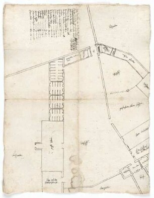 Breitenau, ehem. Kloster, westlicher Vorhof mit Entwurf für einen Stall, Plan