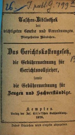 Taschen-Bibliothek der wichtigsten Gesetze und Verordnungen, 14