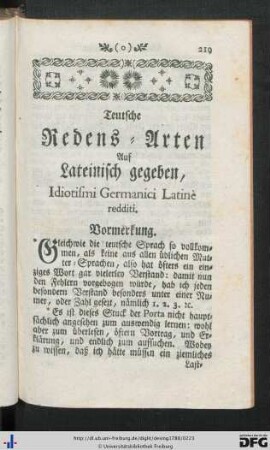 Teutsche Redens-Arten Auf Lateinisch gegeben.