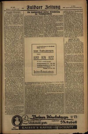 Dritte Ausgabe vom Freitag, den 28. Juni 1929.