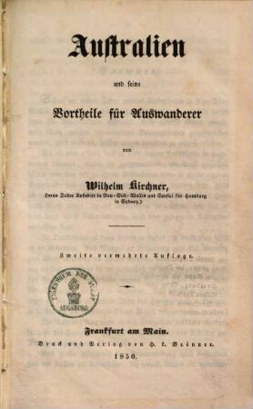 Australien und seine Vortheile für Auswanderer