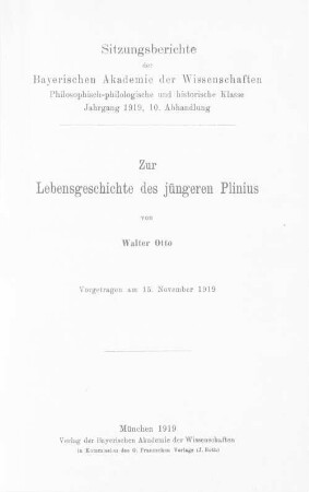 Zur Lebensgeschichte des jüngeren Plinius