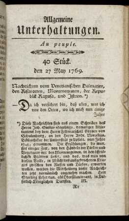 40 Stück. d. 27. May 1769.