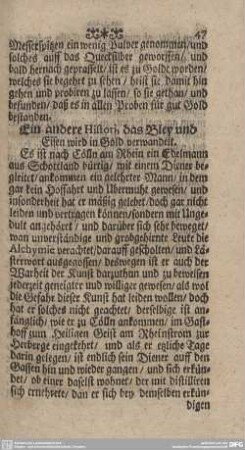 Ein andere Historia, das Bley und Eisen wird in Gold verwandelt.