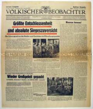 Tageszeitung "Völkischer Beobachter" zu einem Treffen Hitlers mit den Reichs-und Gauleitern