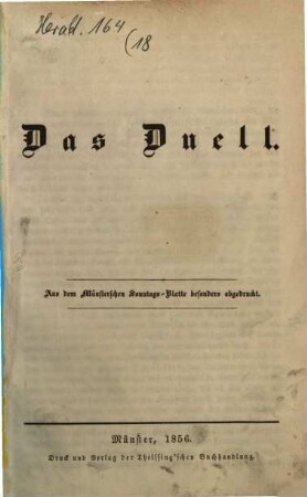 Das Duell : Aus d. Münsterschen Sonntags-Blatt besonders abgedruckt
