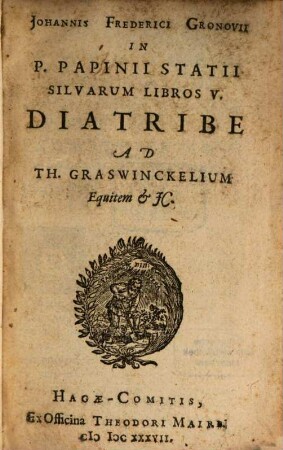 In Statii Sylvarum libro V. diatribe