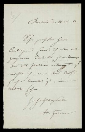 Brief von Herman Grimm an Dieterichsche Buchhandlung, Göttingen