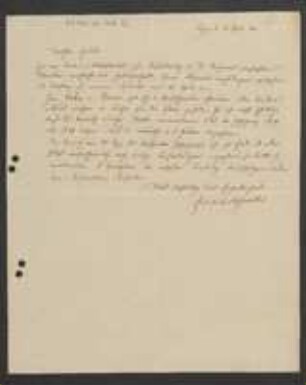 Brief von Friedrich Hofmeister an Unbekannt