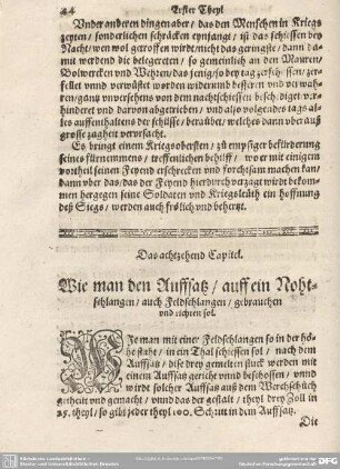 Das achtzehend Capitel. Wie man den Auffsatz/ auf ein Nohtschlangen/ auch Feldschlangen/ gebrauchen und richten sol.