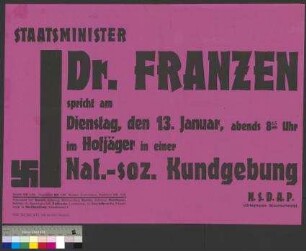 Plakat der NSDAP zu einer Kundgebung am 13. Januar [1931] in Braunschweig