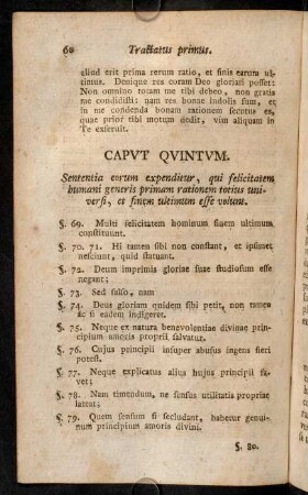 60-69, Caput Quintum. Sententia eorum expenditur, qui felicitatem humani generis primam rationem...