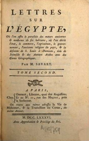 Lettres sur l'Egypte, 2. (1786)