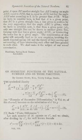 On symmetric functions of the natural numbers and on their partition.