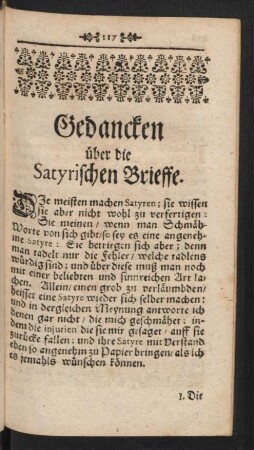 Gedancken über die Satyrischen Brieffe.