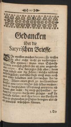 Gedancken über die Satyrischen Brieffe.