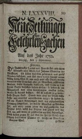 N. LXXXVIII. Leipzig, den 3 November. - N. XCVI. Leipzig, den 30 November.