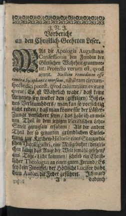 Vorbericht an den Christliche-Geehrten Leser