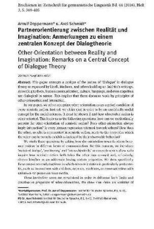 Partnerorientierung zwischen Realität und Imagination: Anmerkungen zu einem zentralen Konzept der Dialogtheorie