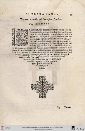 Pianta, e profilio del Santissimo Sepolcro. Cap. XXXIII