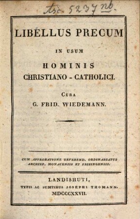 Libellus precum in usum hominis christiano-catholici