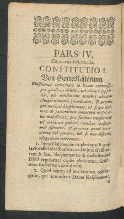 Constitutio I. Von Gotteslästerung