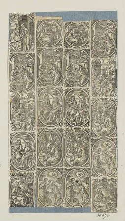 Geburt Christi; Anbetung der Könige; Christus unter den Schriftgelehrten; Taufe Christi; Johannes der Evangelist, aus: Balthasar I Moretus, "Missale S. Monasteriensis Ecclesiae Jussu [...], Antwerpen 1632