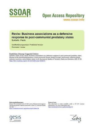 Reviw: Business associations as a defensive response to post-communist predatory states