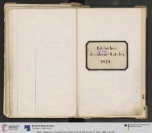 Bibliothek. Accessions-Katalog 1879