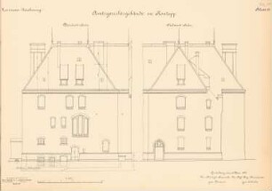 Amtsgerichts- und Gefängnisgebäude, Kontopp: Ansichten Nordostseite, Südwestseite 1:100