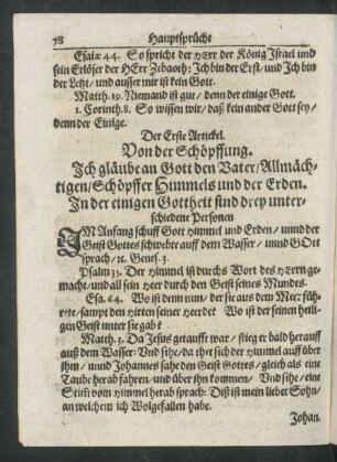Der Erste Artickel. Von der Schöpffung.