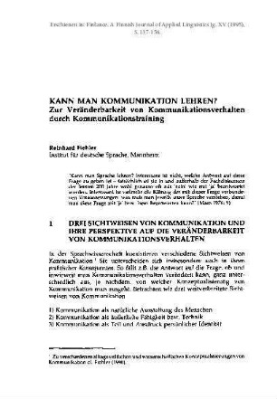 Kann man Kommunikation lehren? Zur Veränderbarkeit von Kommunikationsverhalten durch Kommunikationstraining