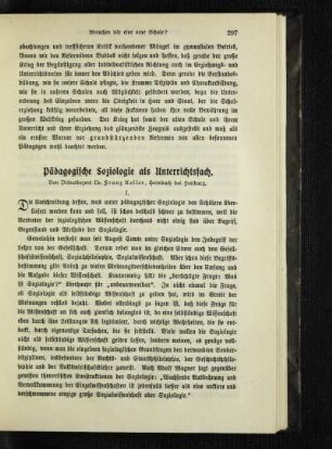 Pädagogische Soziologie als Unterrichtsfach