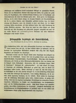 Pädagogische Soziologie als Unterrichtsfach