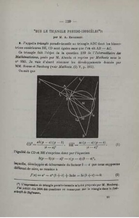 SUR LE TRIANGLE PSEUDO-ISOSCÈLE.
