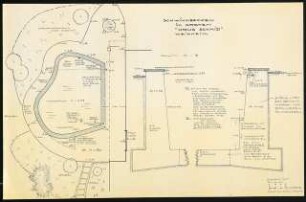 Garten W. Schmid, Weigheim: Schwimmbecken Lageplan 1:50 und 2 Schnitte 1:10