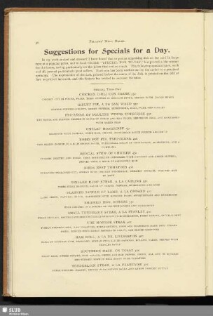 Suggestions for specials for a day