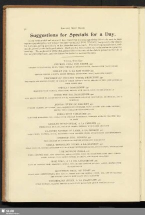 Suggestions for specials for a day