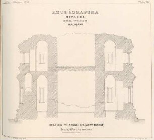 Plate XIV. Anurâdhapura. Citadel (Royal Enclosure). Mâligâwa. Section through C.D. (West to East)
