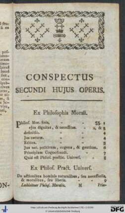 Conspectus Secundi Hujus Operis.